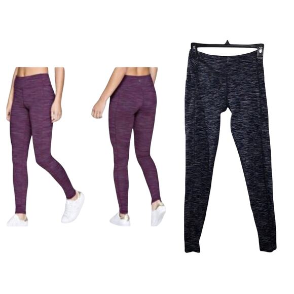 Kyodan Double Brushed High Waist Full Length XS Deep Purple Space Dye Leggings - Picture 1 of 16